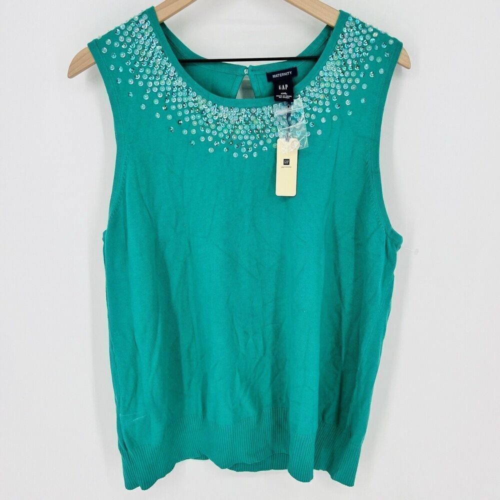 NEW Gap Maternity Women’s XXL Sleeveless Sequin Teal Green Sweater Tank Top